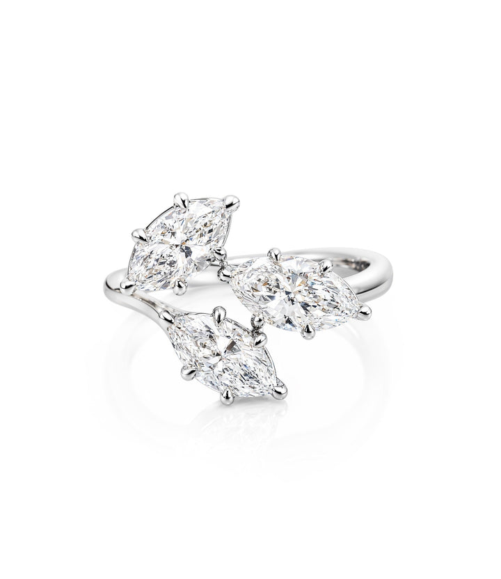 14kt White Gold Lab Grown Three Stone Marquise Diamond Ring