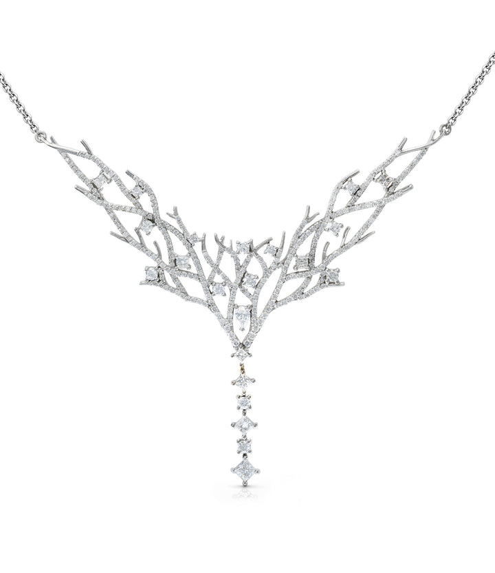 14kt White Gold Maple Leaf Diamond Necklace