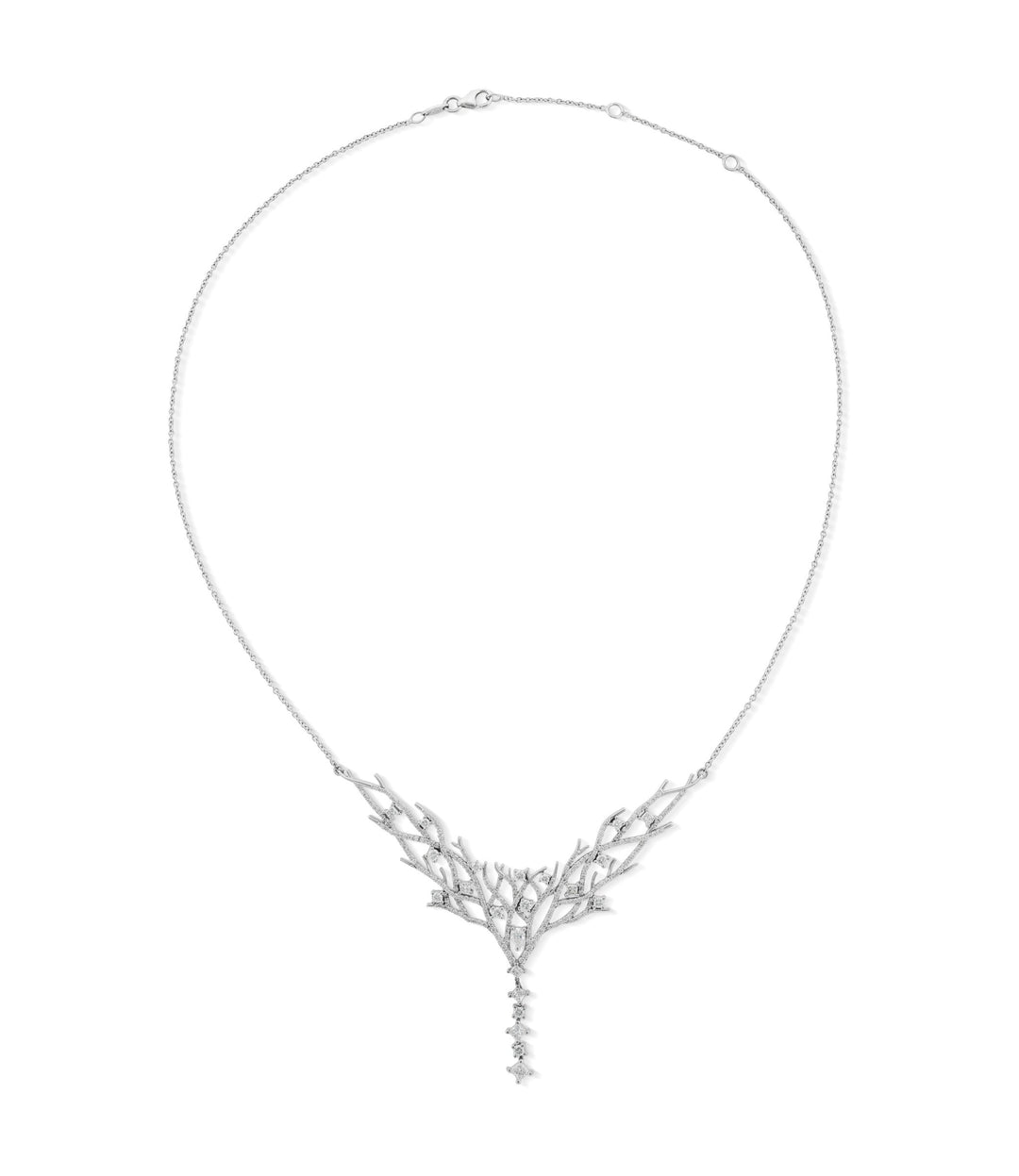 14kt White Gold Maple Leaf Diamond Necklace