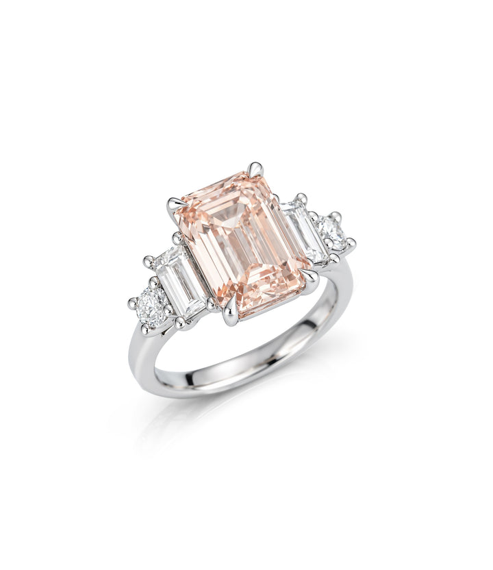 14kt White Gold Pink Lab Grown Emerald Cut Diamond Ring