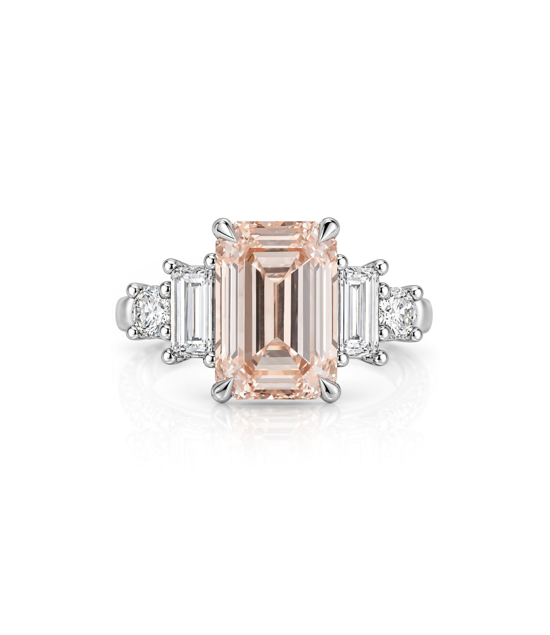 14kt White Gold Pink Lab Grown Emerald Cut Diamond Ring