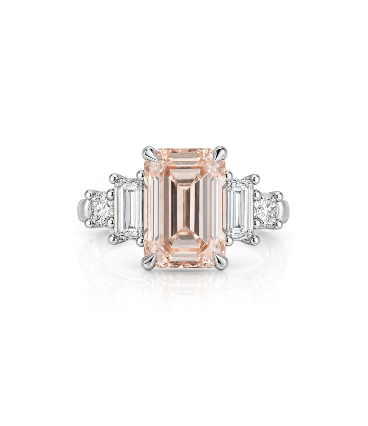 14kt White Gold Pink Lab Grown Emerald Cut Diamond Ring