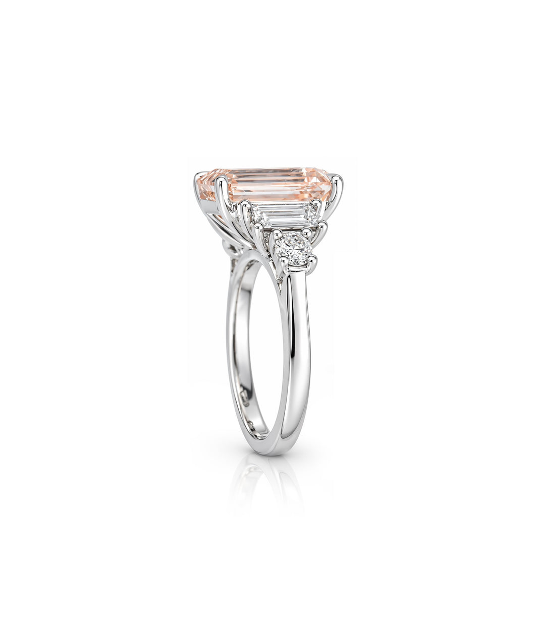 14kt White Gold Pink Lab Grown Emerald Cut Diamond Ring
