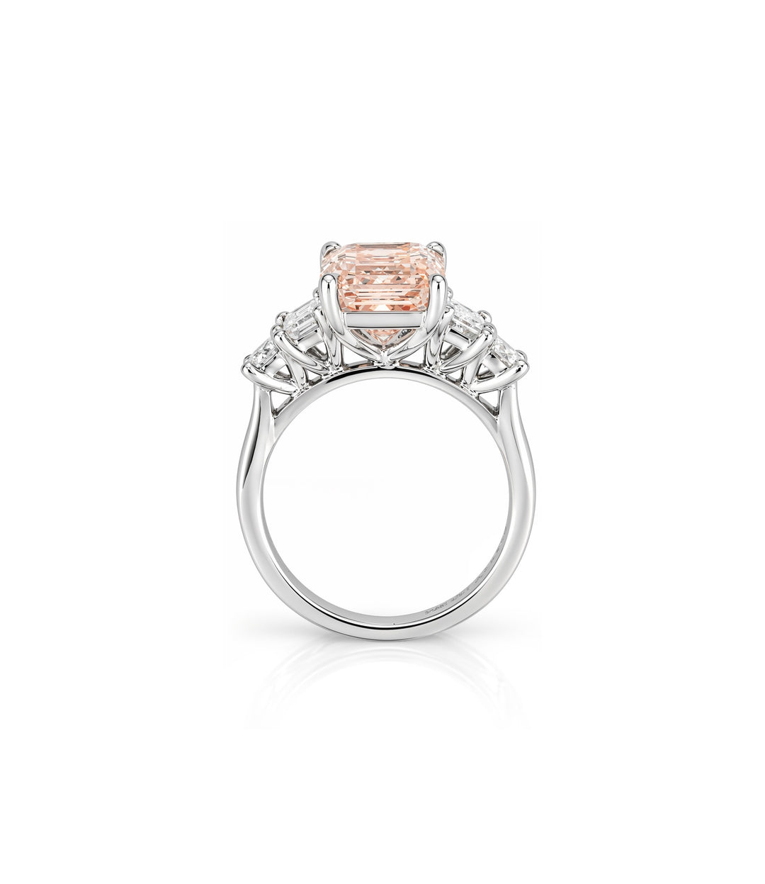 14kt White Gold Pink Lab Grown Emerald Cut Diamond Ring