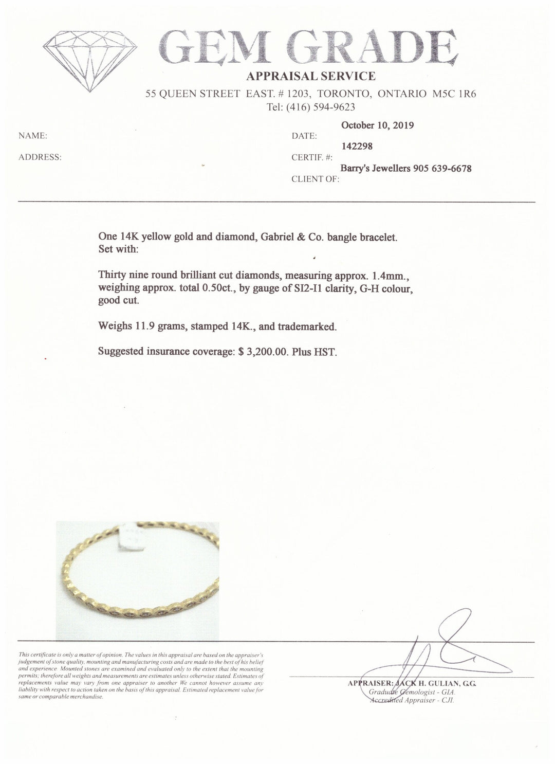 14kt Yellow Gold Diamond Bangle