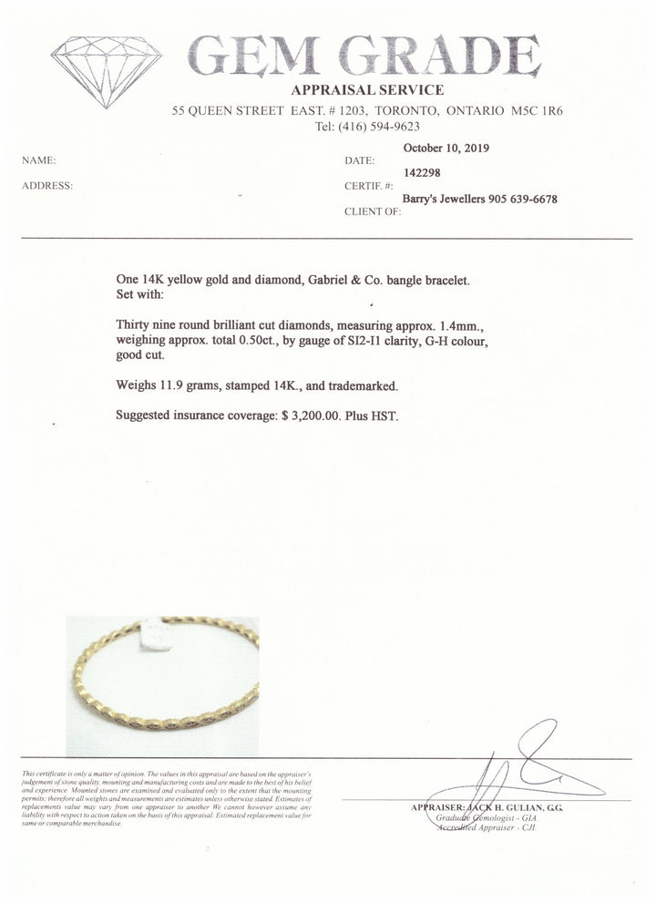 14kt Yellow Gold Diamond Bangle