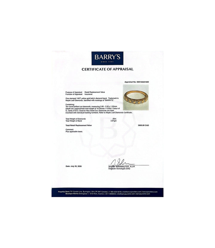 14kt Yellow Gold Maple Leaf Diamond Band