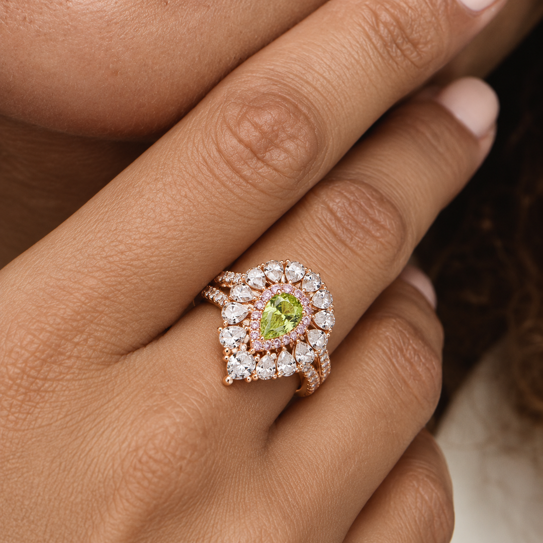18kt Rose Gold Green Pink & White Diamond Ring/Pendant