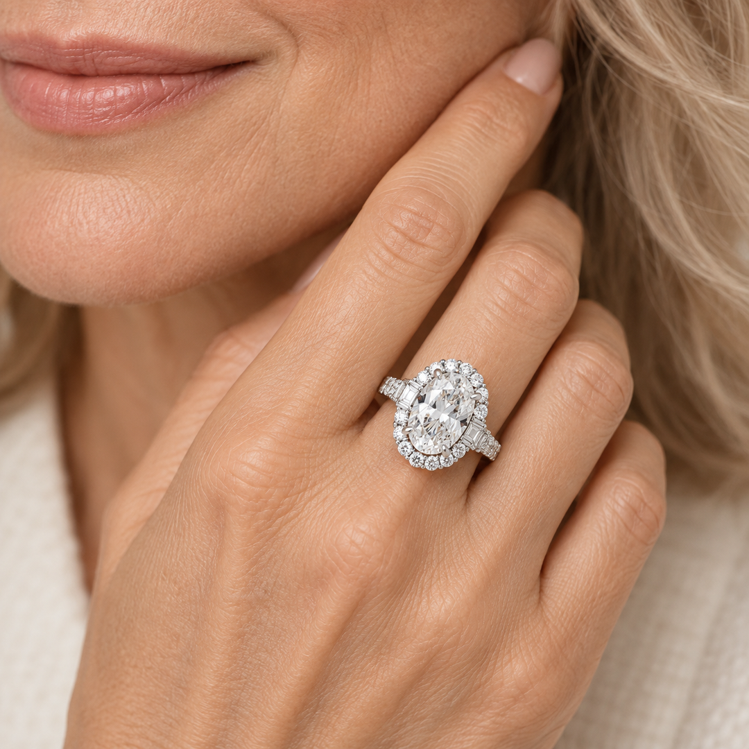 18kt White Gold Custom Made Oval Diamond Ring