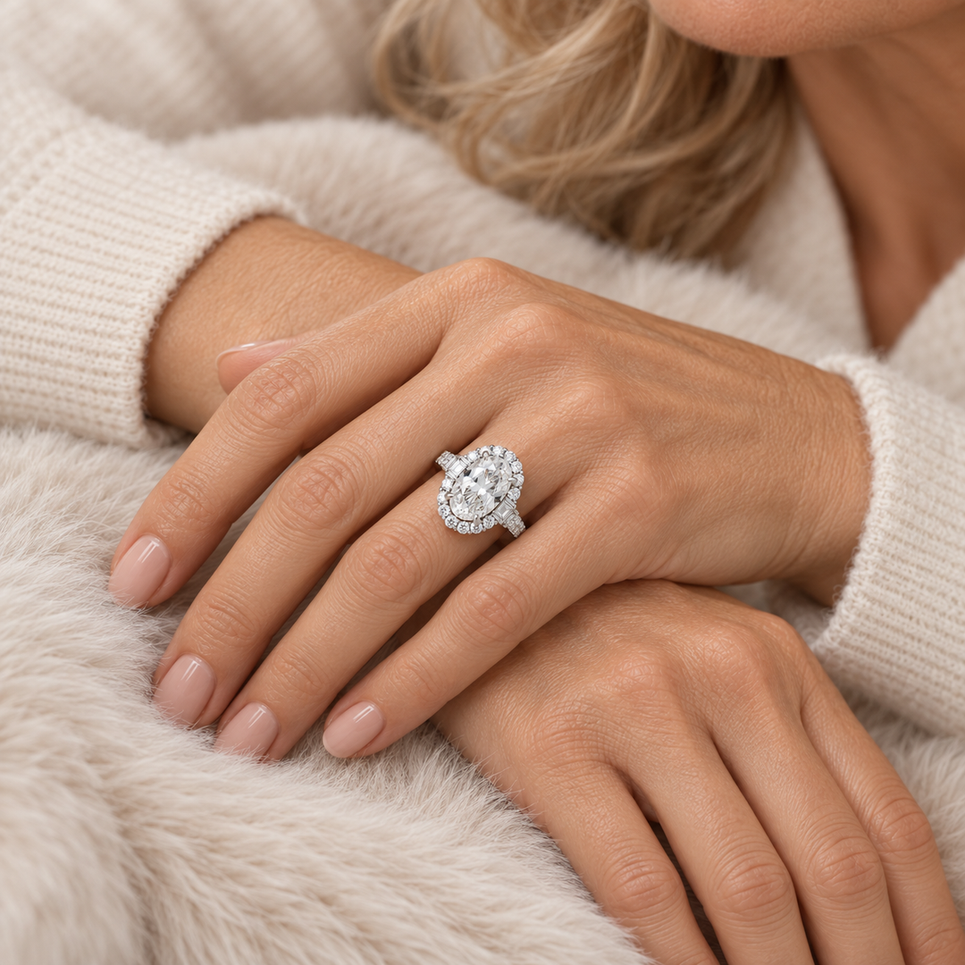 18kt White Gold Custom Made Oval Diamond Ring