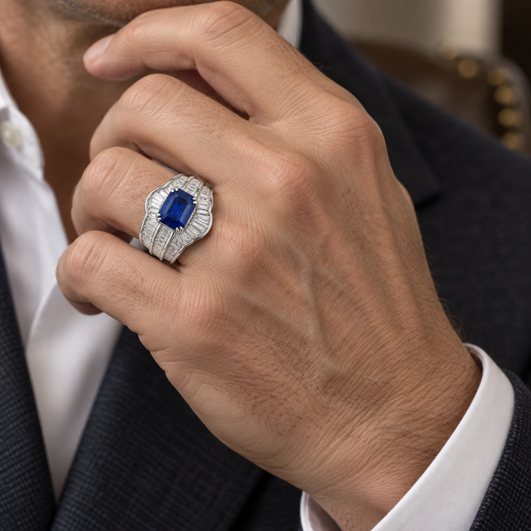 18kt White Gold Sapphire Diamond Ring
