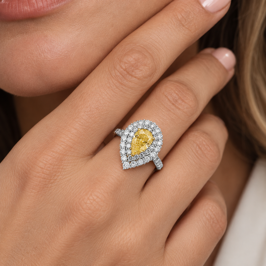 18kt White and Yellow Gold Natural Fancy Yellow Diamond Ring / Pendant