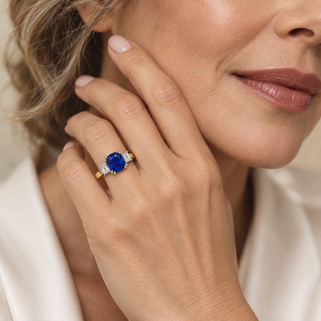 18kt Yellow and White Gold Sapphire and Diamond Ring