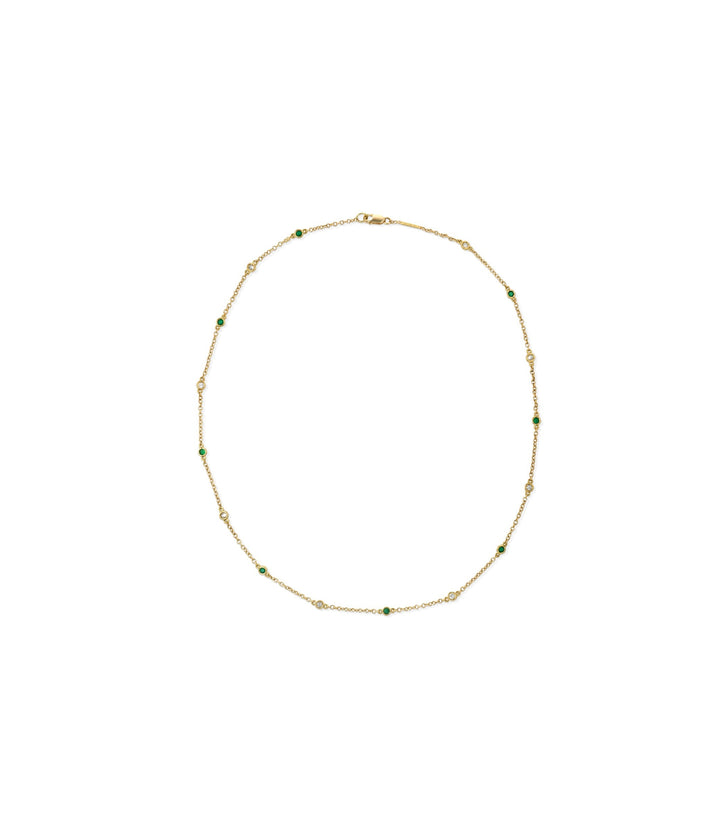 18kt Estate Emerald Diamond Station Chain