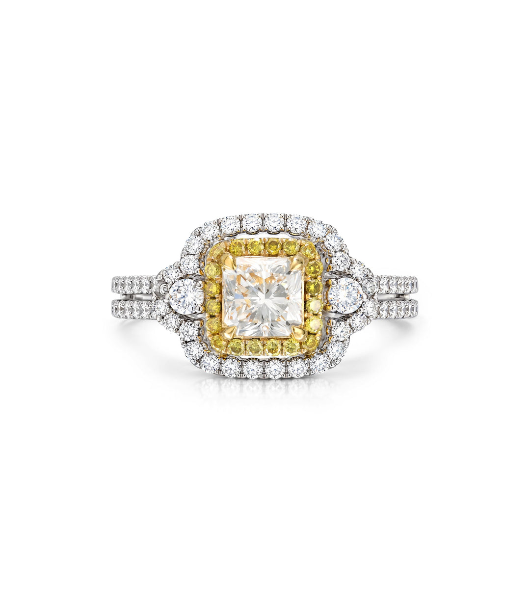 18kt Estate Two Tone Radiant Cut Diamond Ring