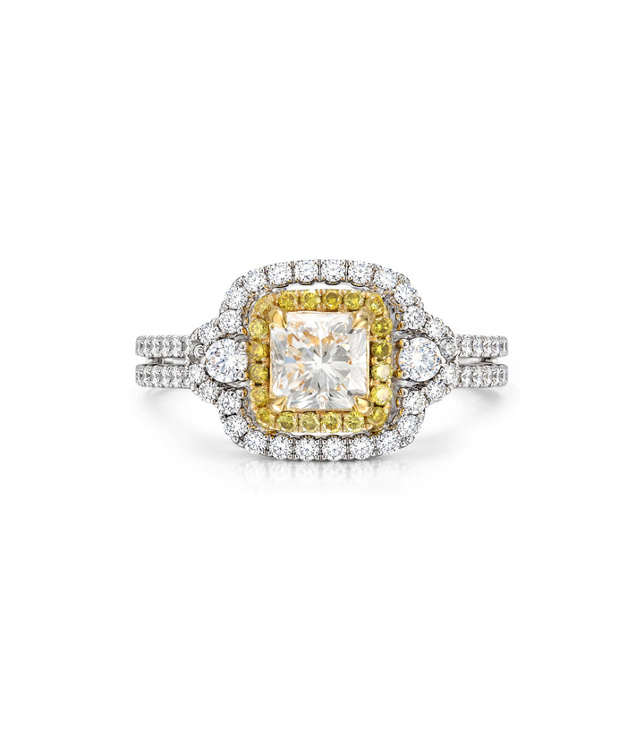 18kt Estate Two Tone Radiant Cut Diamond Ring
