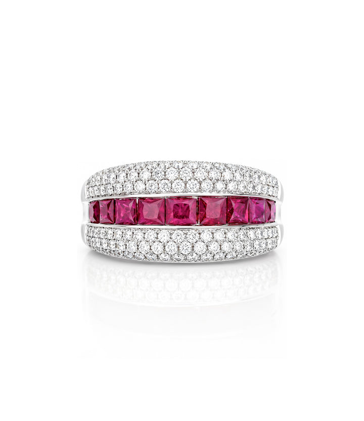 18kt Estate White Gold Ruby Diamond Ring