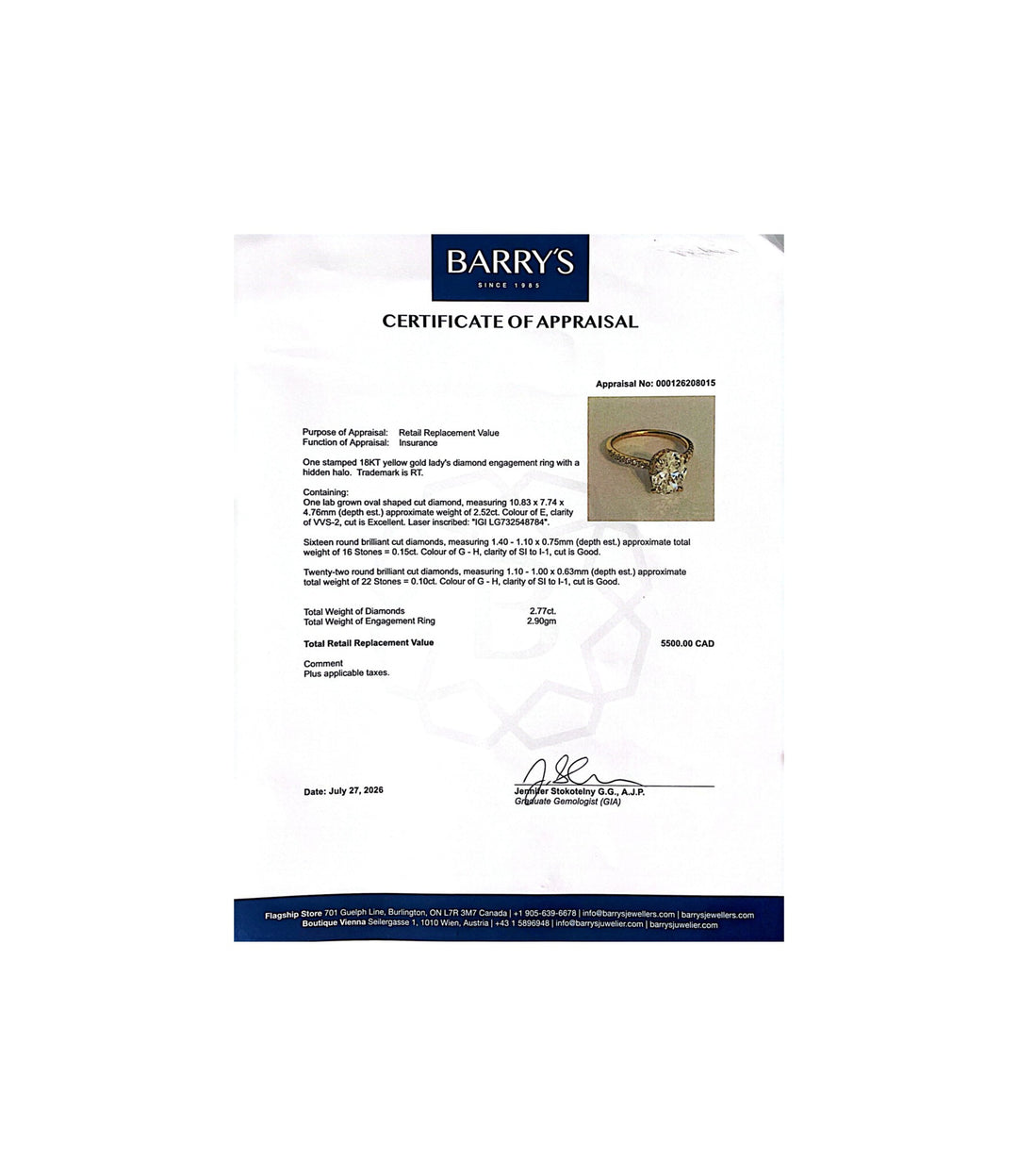 18kt Oval Lab Grown Diamond Ring