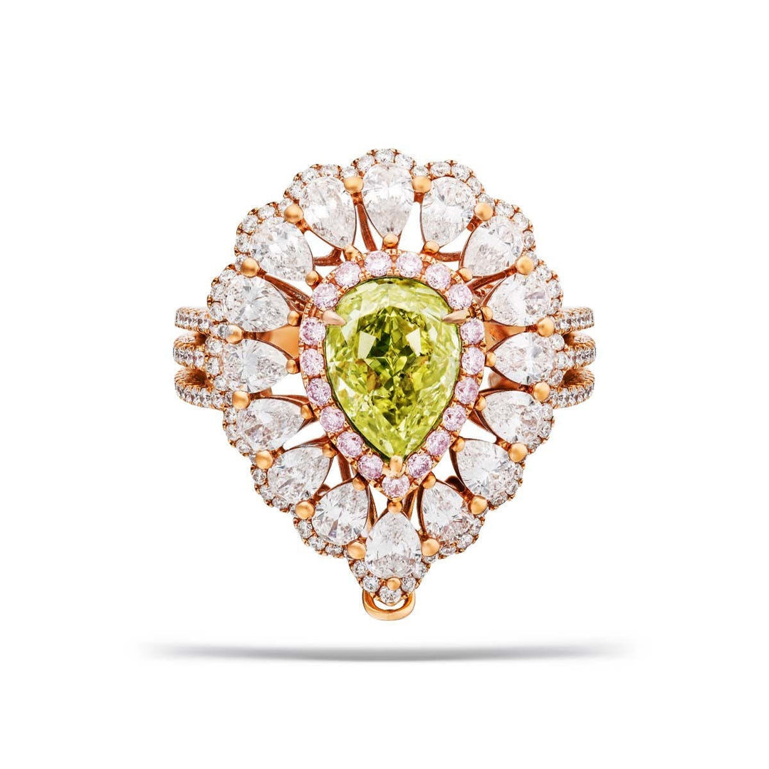18kt Rose Gold Green Pink & White Diamond Ring/Pendant