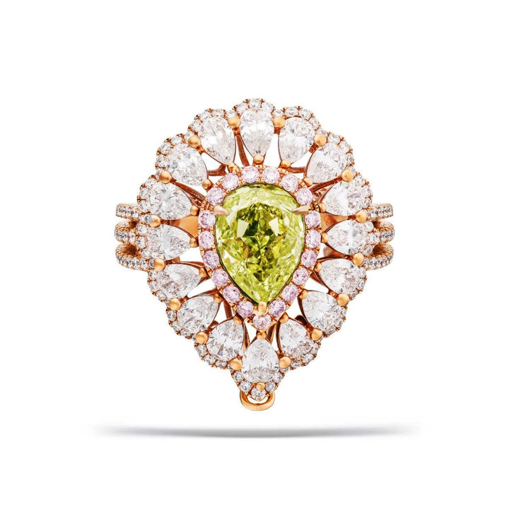 18kt Rose Gold Green Pink & White Diamond Ring/Pendant