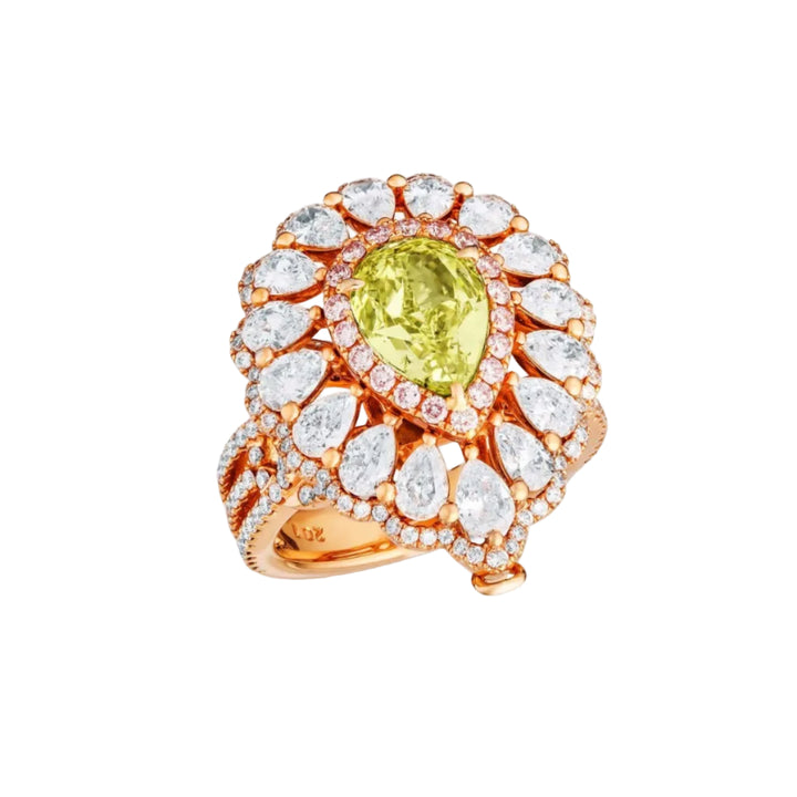 18kt Rose Gold Green Pink & White Diamond Ring/Pendant