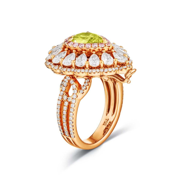 18kt Rose Gold Green Pink & White Diamond Ring/Pendant