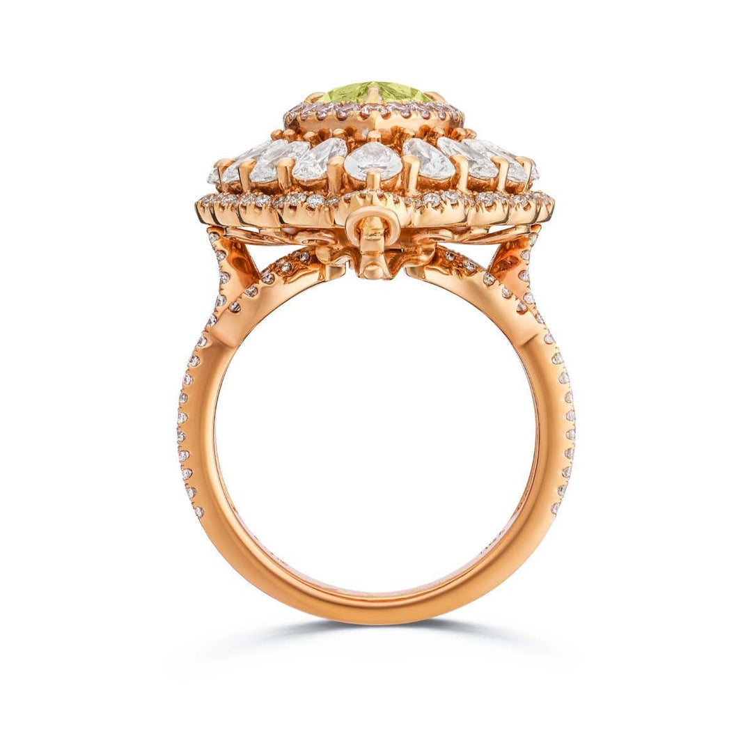 18kt Rose Gold Green Pink & White Diamond Ring/Pendant