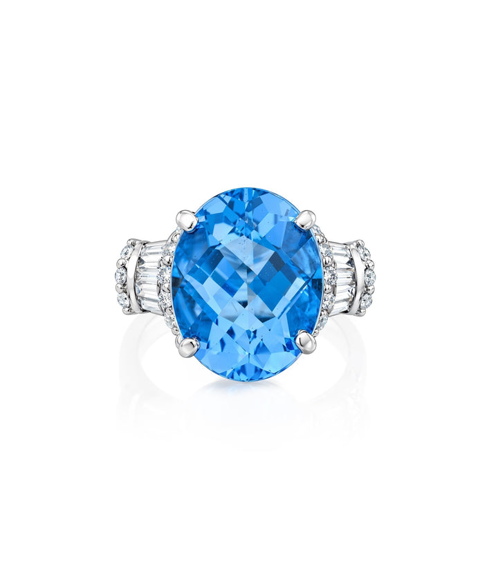 18kt White Gold Blue Topaz Diamond Ring