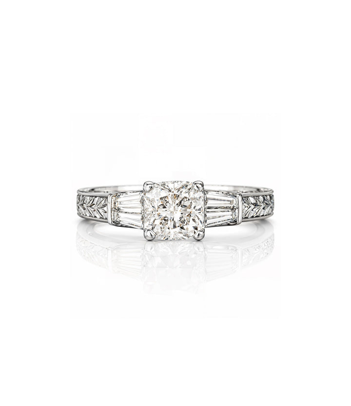 18kt White Gold Cushion Cut Diamond Engagement Ring