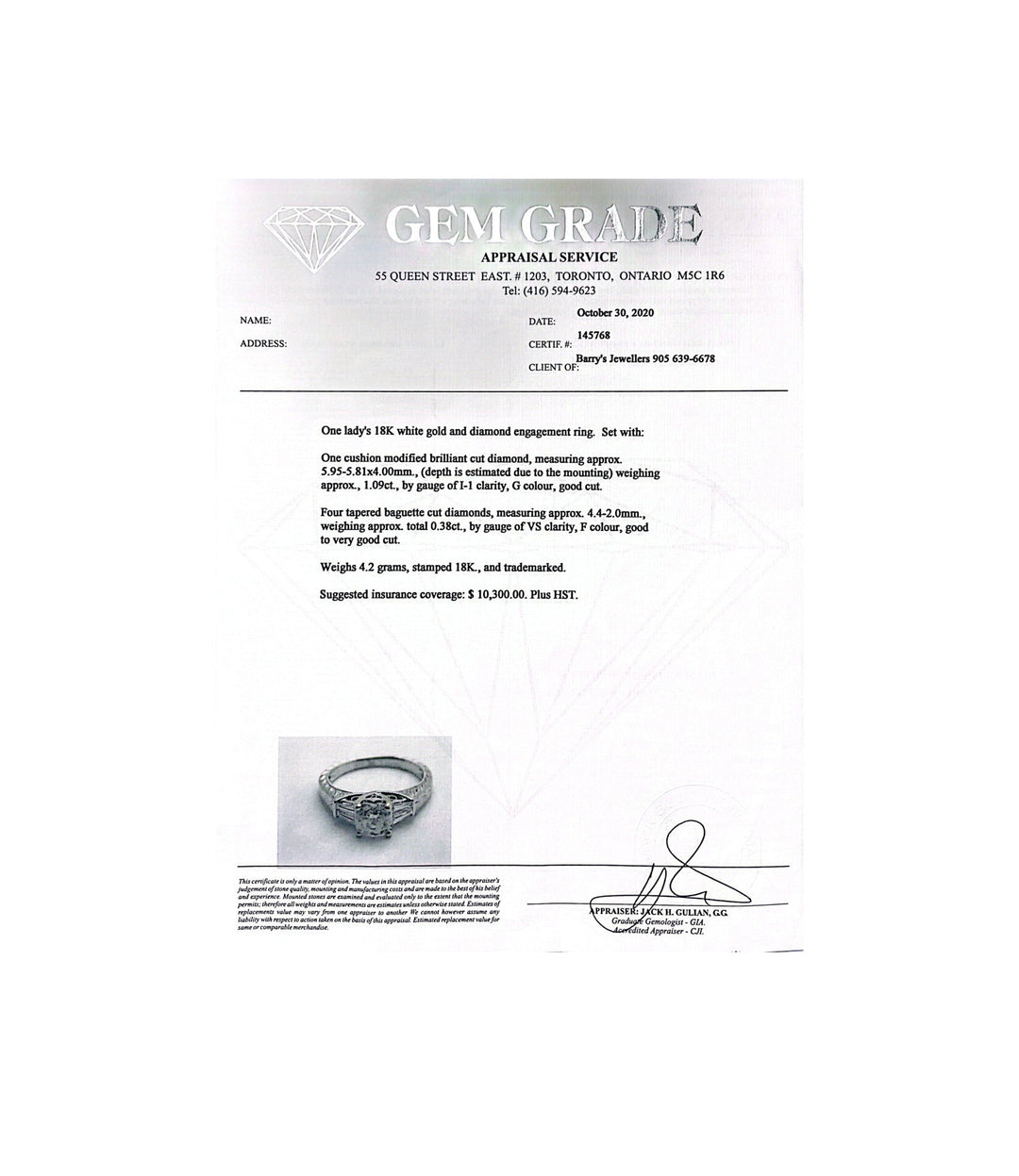 18kt White Gold Cushion Cut Diamond Engagement Ring
