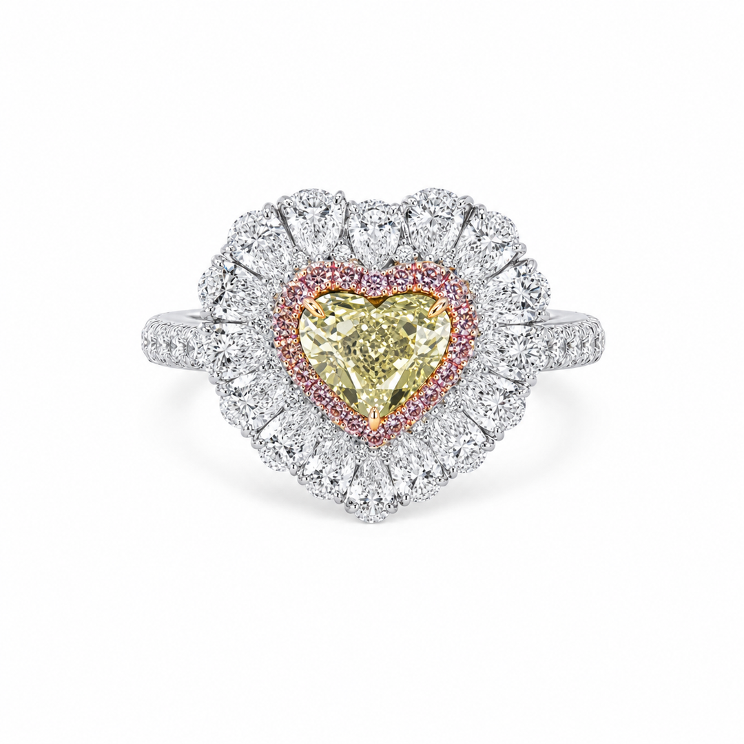 18kt White Gold Green Pink & White Diamond Ring