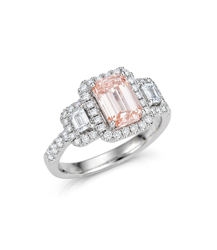 18kt White Gold Lab Grown Pink Emerald Cut Diamond Ring