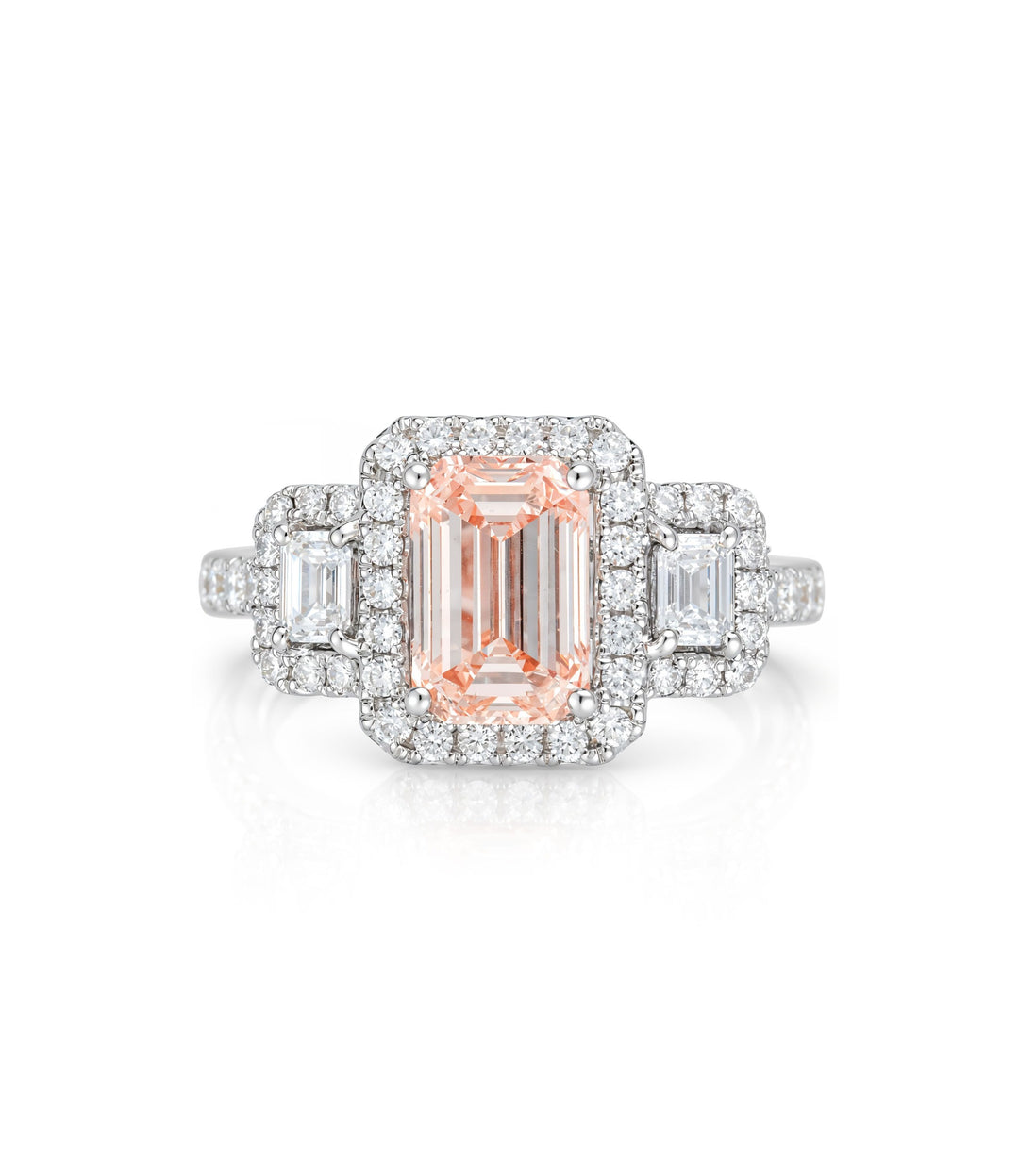 18kt White Gold Lab Grown Pink Emerald Cut Diamond Ring