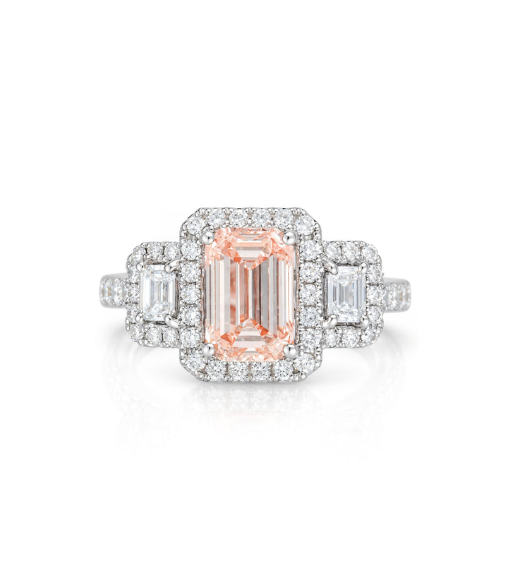 18kt White Gold Lab Grown Pink Emerald Cut Diamond Ring
