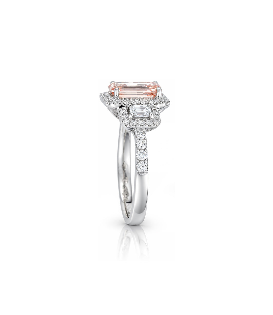 18kt White Gold Lab Grown Pink Emerald Cut Diamond Ring