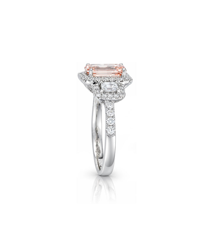 18kt White Gold Lab Grown Pink Emerald Cut Diamond Ring