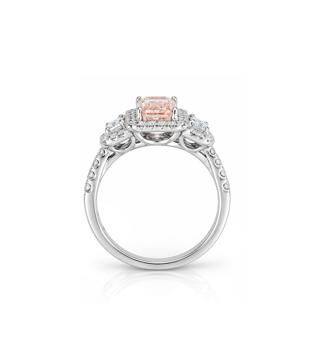 18kt White Gold Lab Grown Pink Emerald Cut Diamond Ring