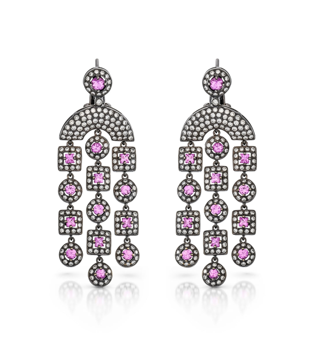18kt White Gold and Black Rhodium Plated Pink Sapphire Earrings