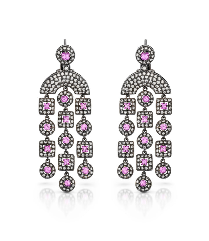 18kt White Gold and Black Rhodium Plated Pink Sapphire Earrings
