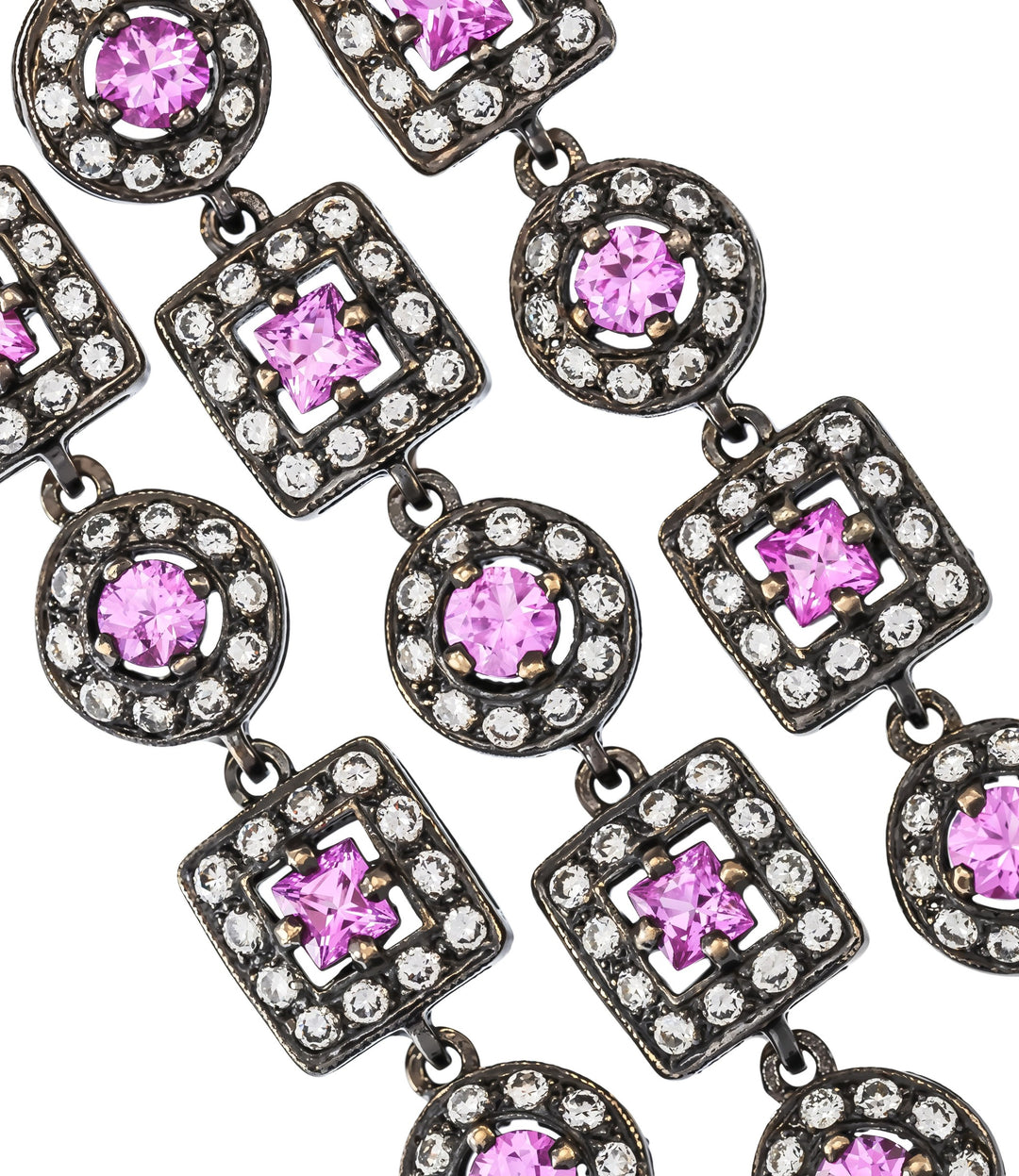 18kt White Gold and Black Rhodium Plated Pink Sapphire Earrings
