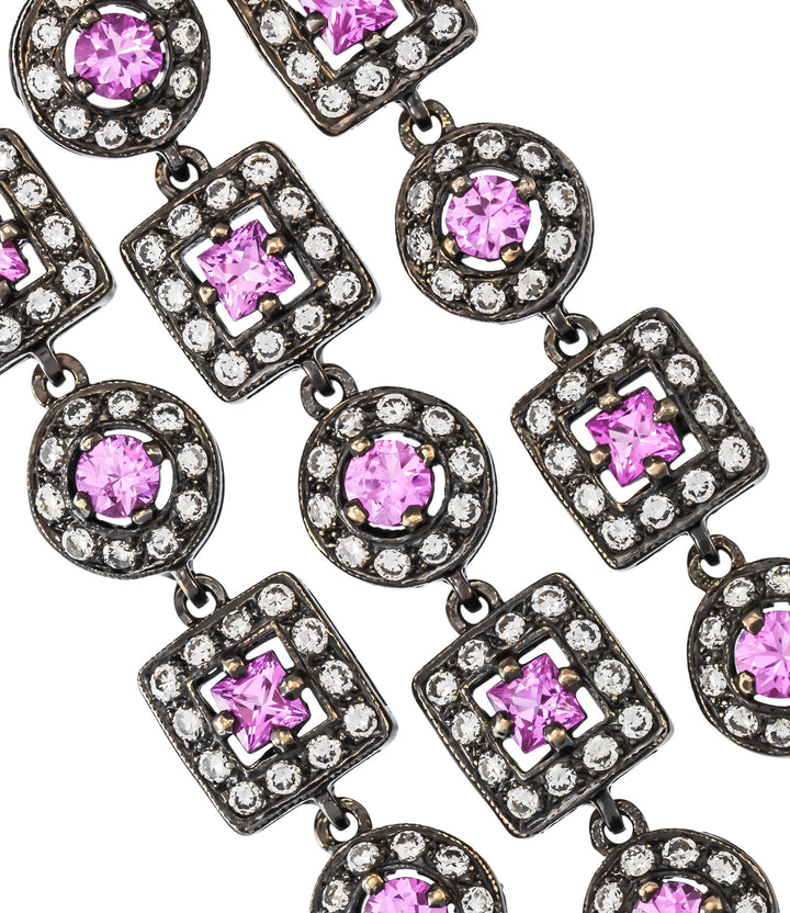 18kt White Gold and Black Rhodium Plated Pink Sapphire Earrings