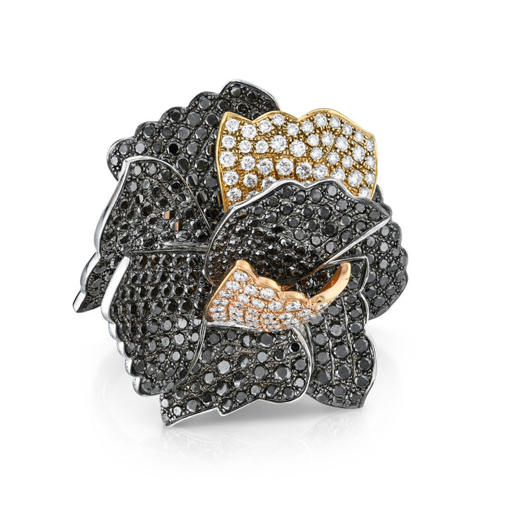 18kt Black Diamond Flower Ring