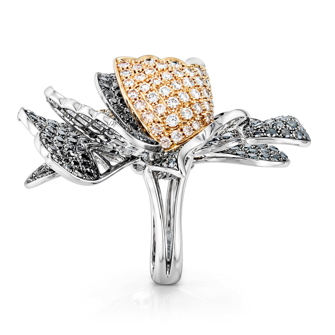 18kt Black Diamond Flower Ring