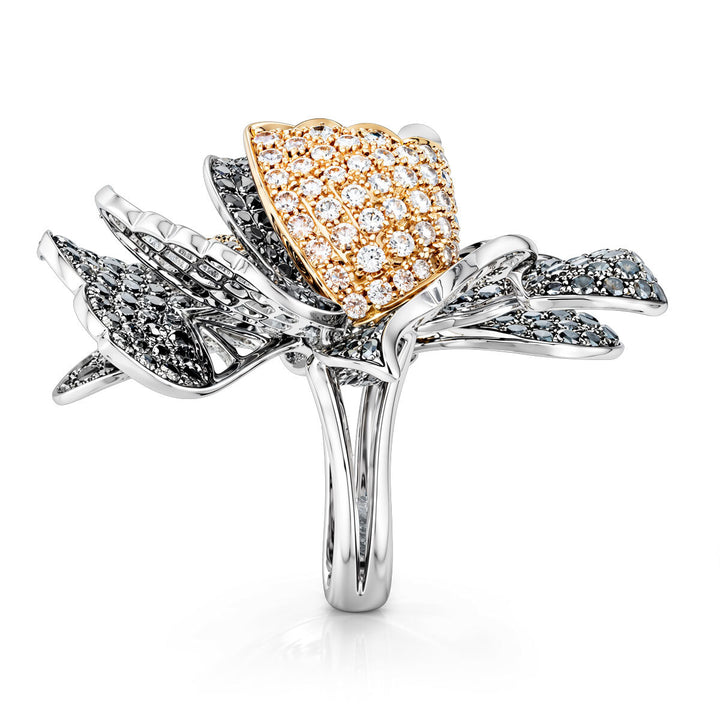18kt Black Diamond Flower Ring