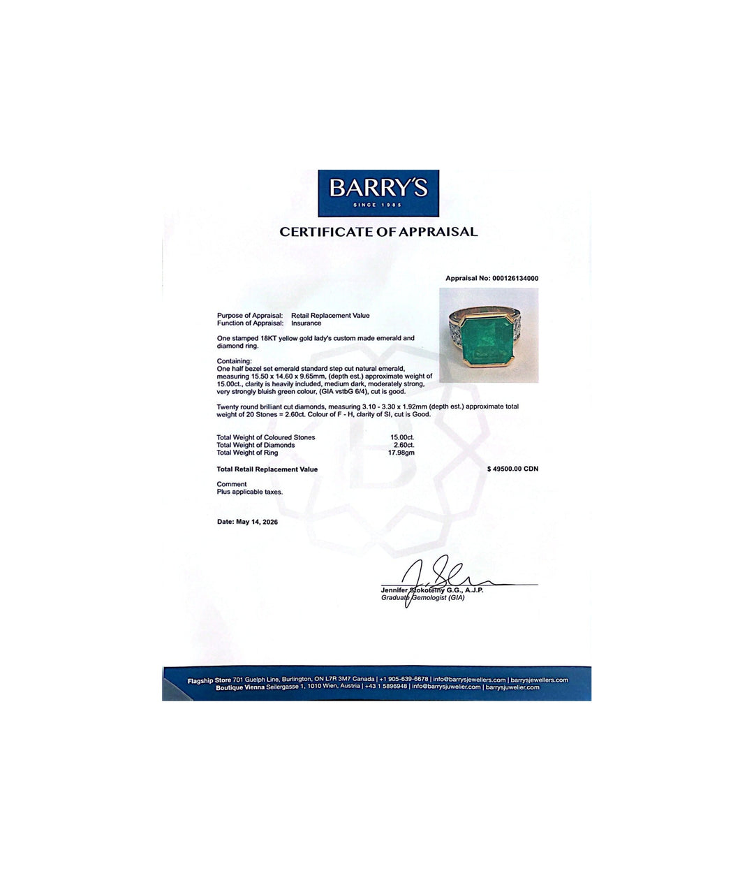18kt Yellow Gold Estate Emerald Diamond Ring