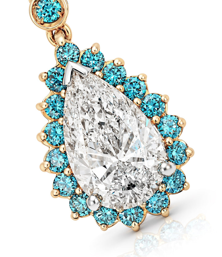 18kt Yellow Gold Lab Grown Pear and Diamond Drop Pendant