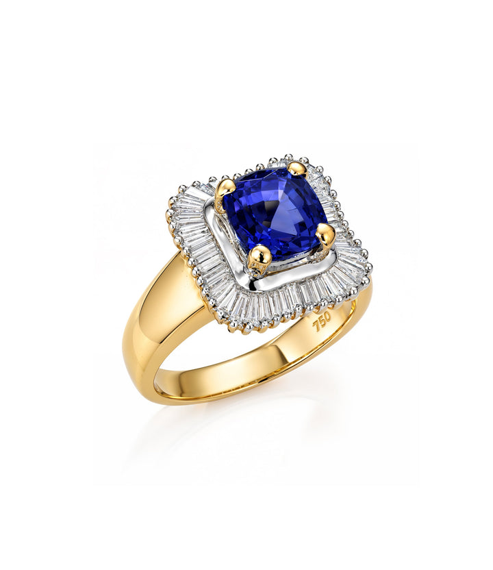 18kt Yellow and White Gold Estate Tanzanite and Diamond Ring