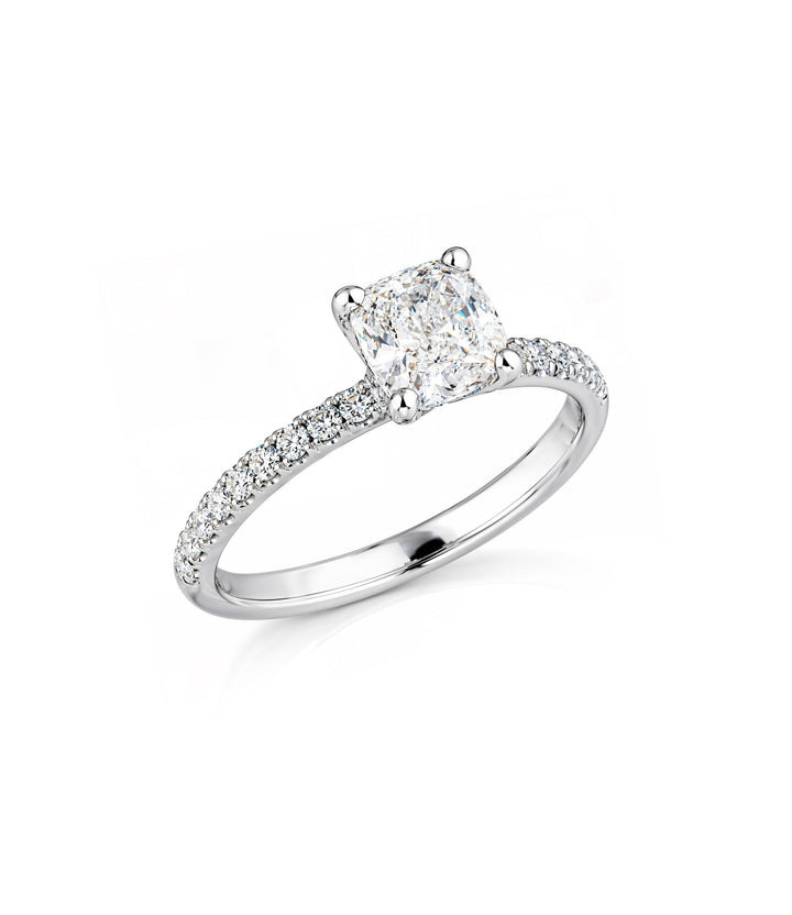19kt White Gold Cushion Cut Diamond Ring