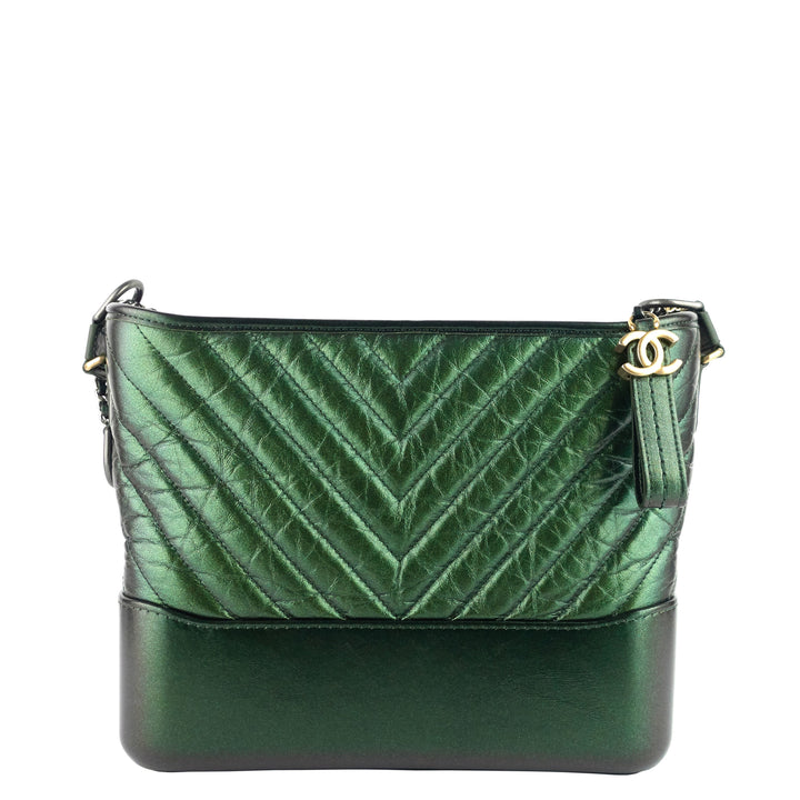 Gabrielle Medium Chevron Metallic Leather Hobo Bag