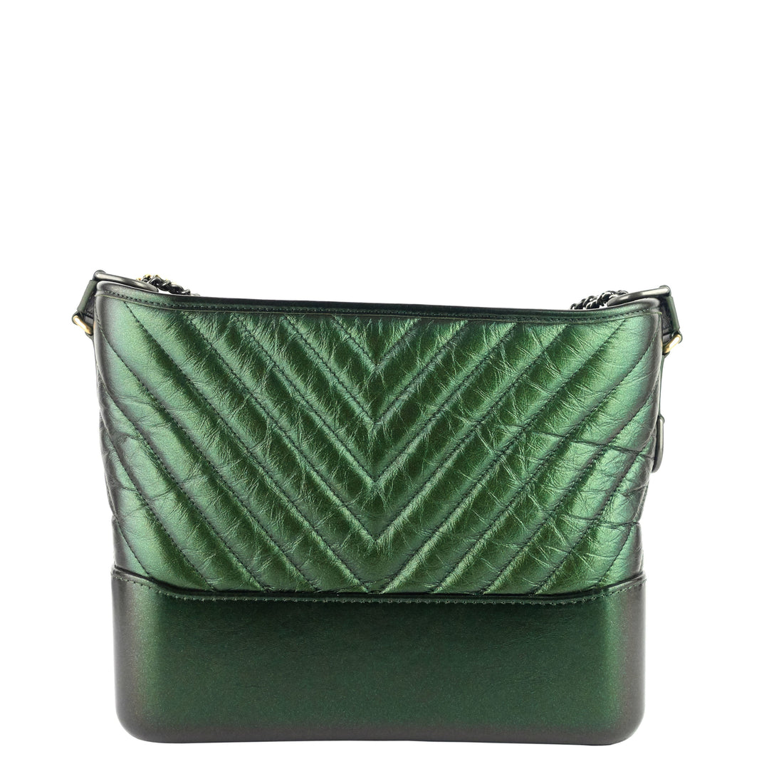 Gabrielle Medium Chevron Metallic Leather Hobo Bag